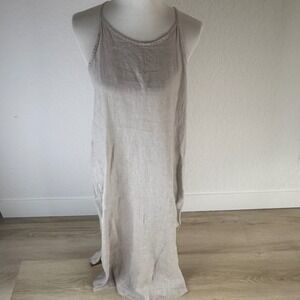 Laura Bianchi Linen Maxi Linen Dress Women's Small Oatmeal Italy Pockets Boho